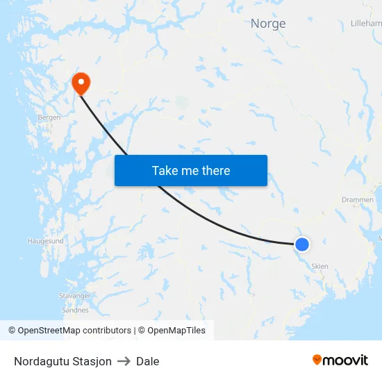 Nordagutu Stasjon to Dale map