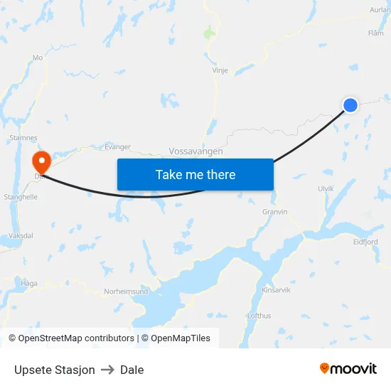 Upsete Stasjon to Dale map