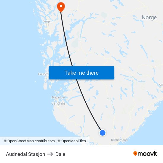 Audnedal Stasjon to Dale map