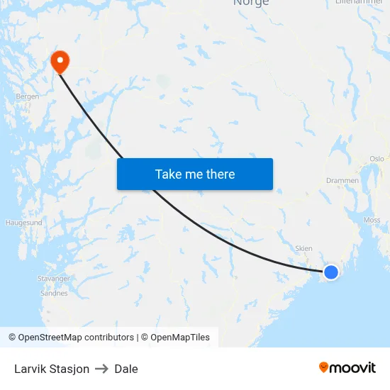Larvik Stasjon to Dale map