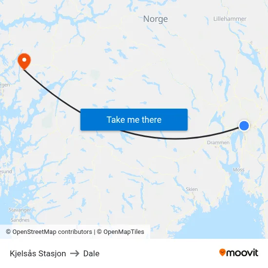 Kjelsås Stasjon to Dale map