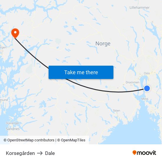 Korsegården to Dale map