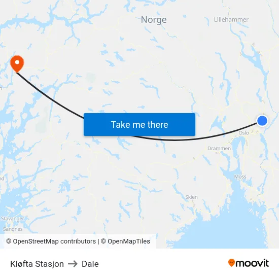 Kløfta Stasjon to Dale map