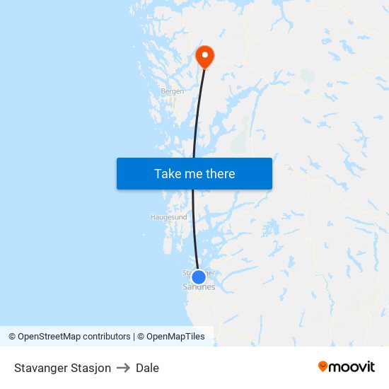 Stavanger Stasjon to Dale map