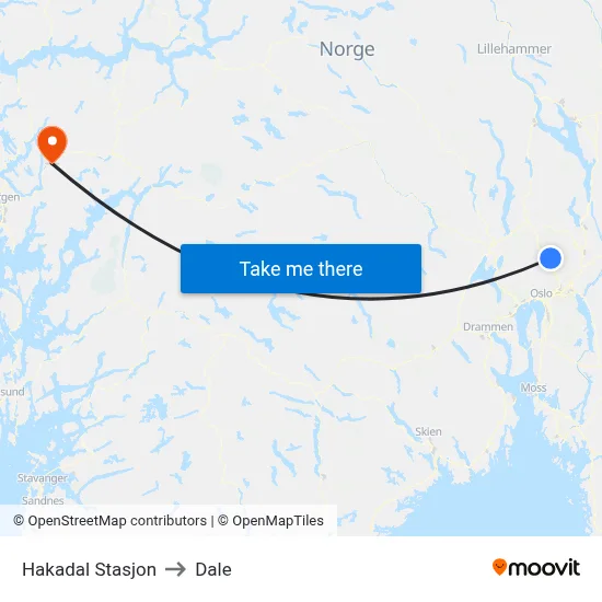 Hakadal Stasjon to Dale map