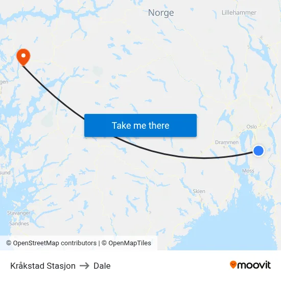 Kråkstad Stasjon to Dale map