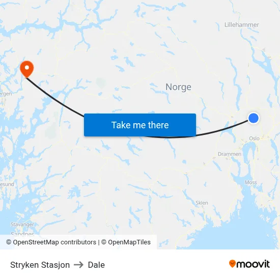 Stryken Stasjon to Dale map