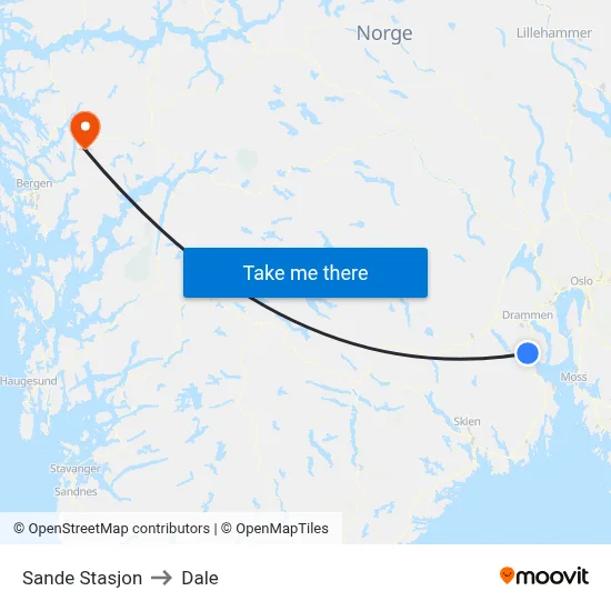 Sande Stasjon to Dale map