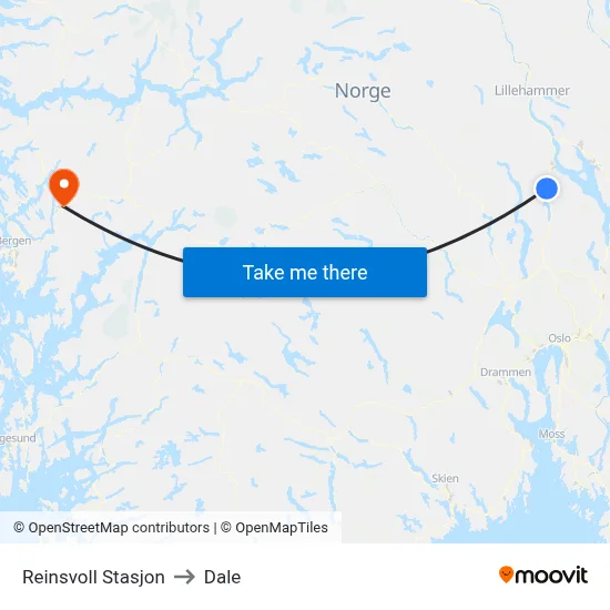 Reinsvoll Stasjon to Dale map