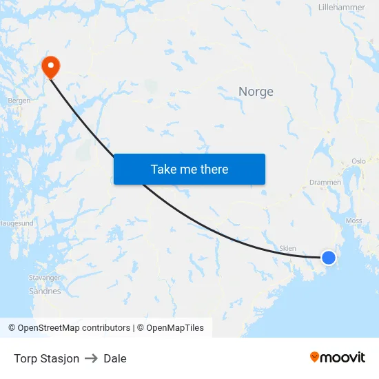 Torp Stasjon to Dale map