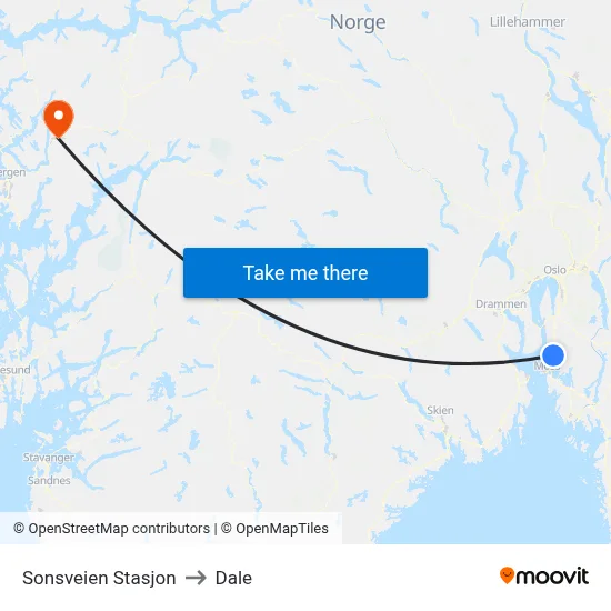 Sonsveien Stasjon to Dale map