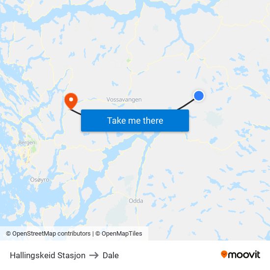 Hallingskeid Stasjon to Dale map