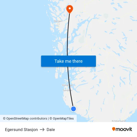 Egersund Stasjon to Dale map