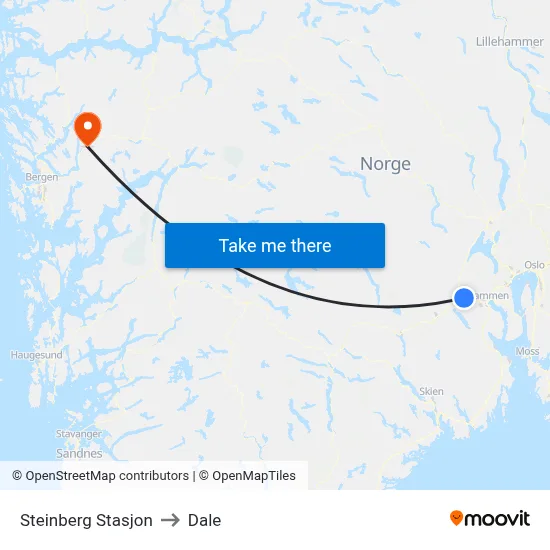 Steinberg Stasjon to Dale map