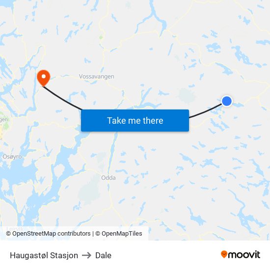 Haugastøl Stasjon to Dale map