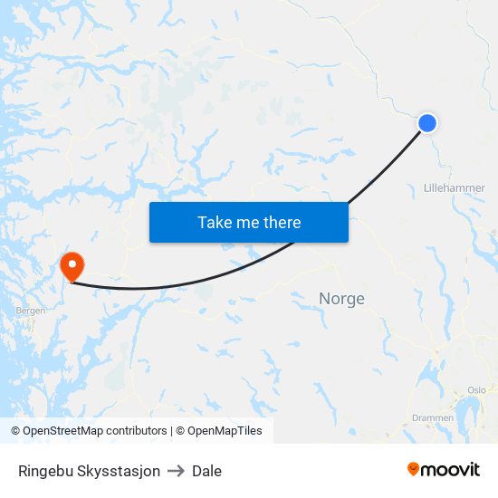 Ringebu Skysstasjon to Dale map