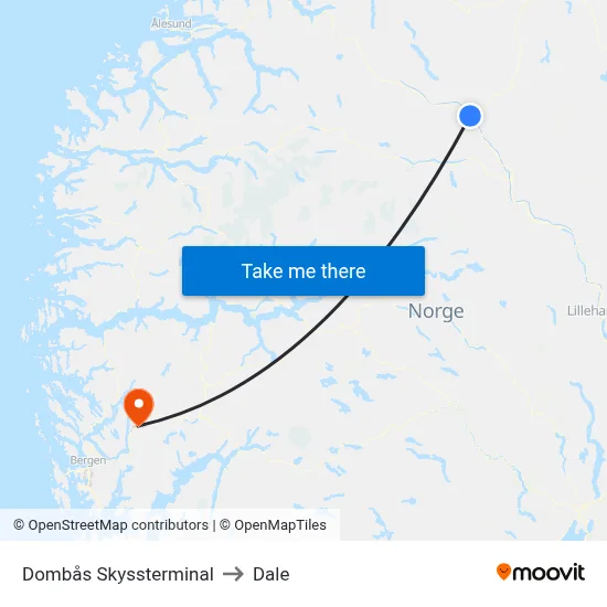 Dombås Skyssterminal to Dale map