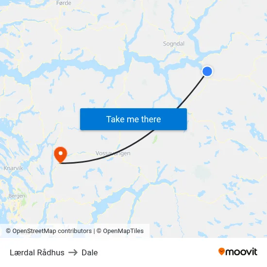 Lærdal Rådhus to Dale map