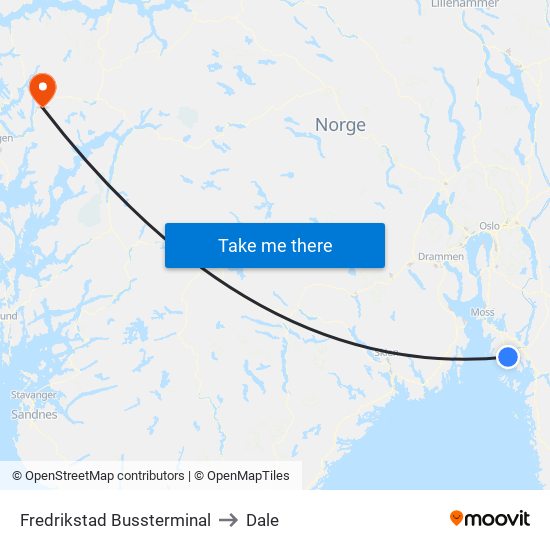 Fredrikstad Bussterminal to Dale map