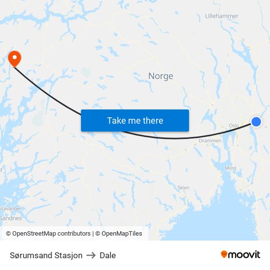 Sørumsand Stasjon to Dale map