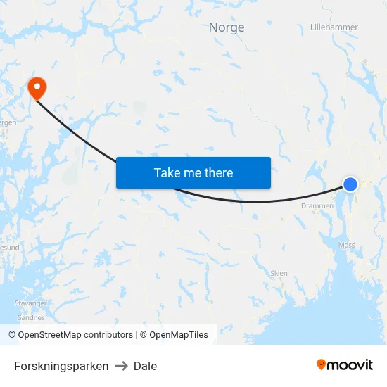 Forskningsparken to Dale map
