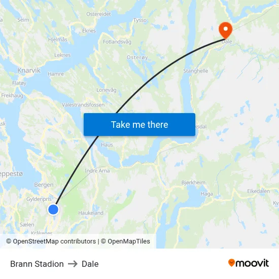 Brann Stadion to Dale map