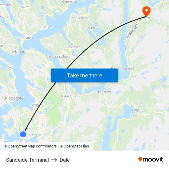 Sandeide Terminal to Dale map