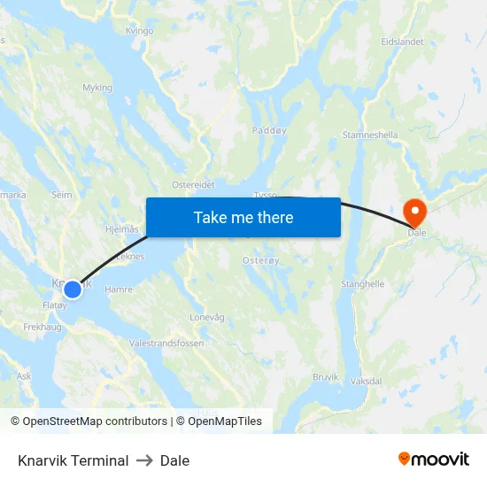 Knarvik Terminal to Dale map