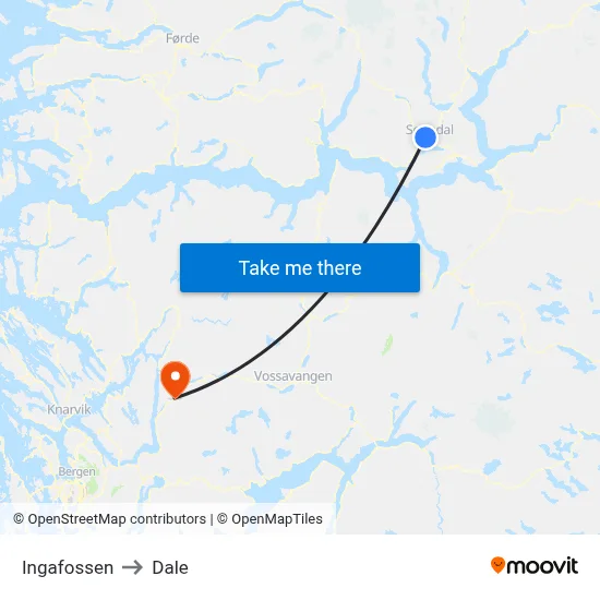Ingafossen to Dale map