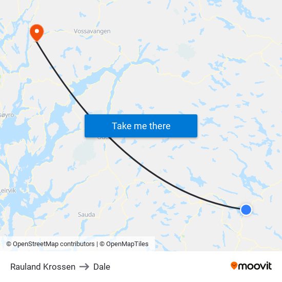 Rauland Krossen to Dale map