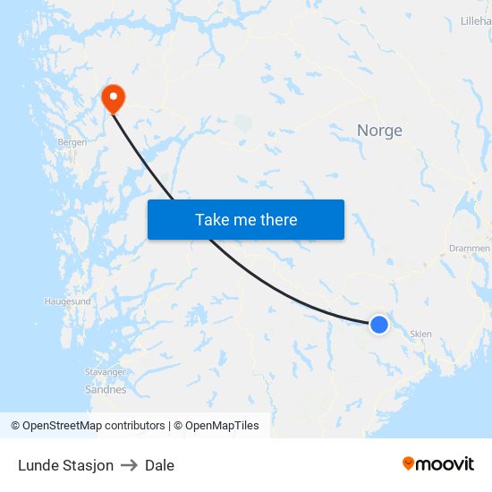 Lunde Stasjon to Dale map