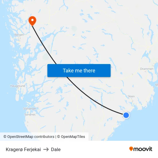 Kragerø Ferjekai to Dale map
