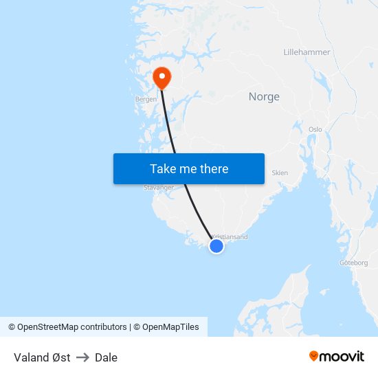 Valand Øst to Dale map