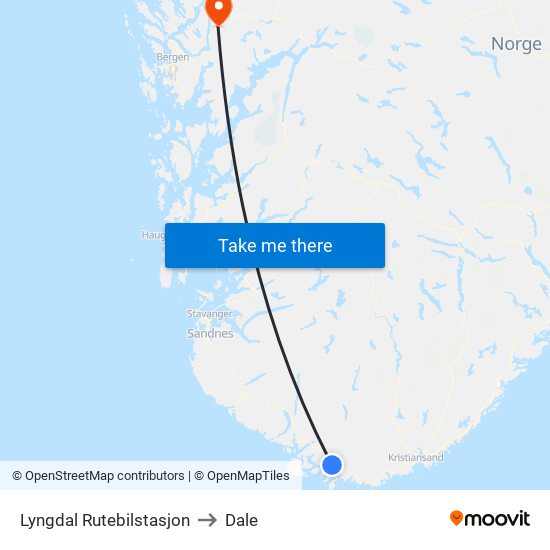 Lyngdal Rutebilstasjon to Dale map