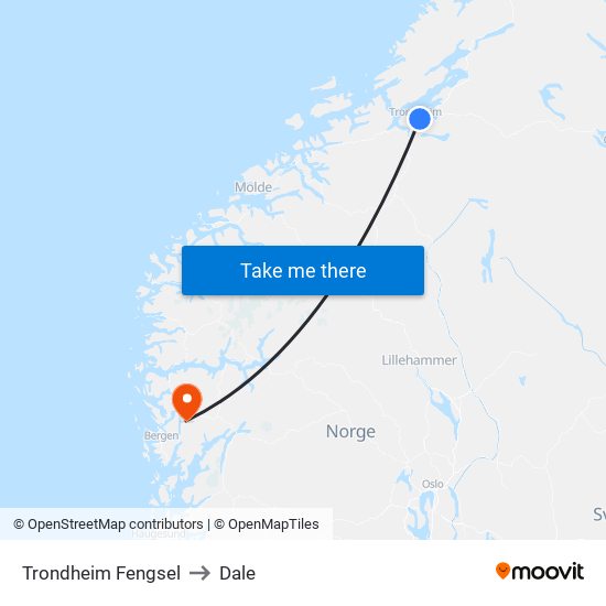 Trondheim Fengsel to Dale map