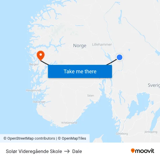 Solør Videregående Skole to Dale map