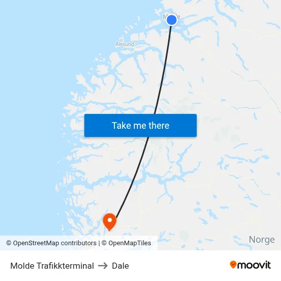 Molde Trafikkterminal to Dale map