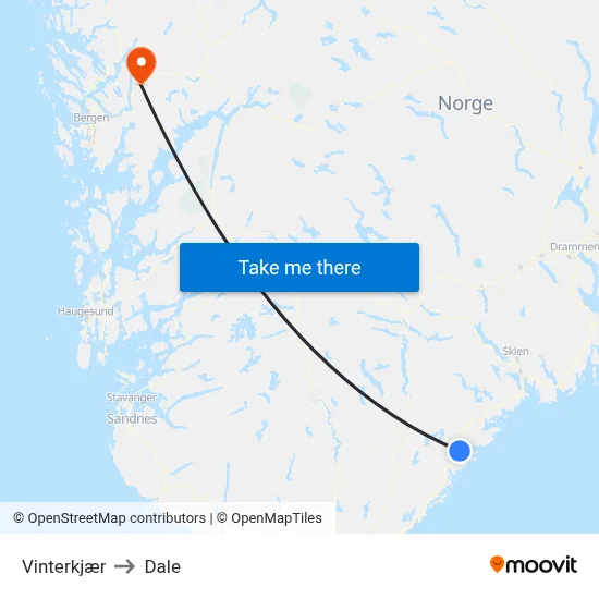 Vinterkjær to Dale map