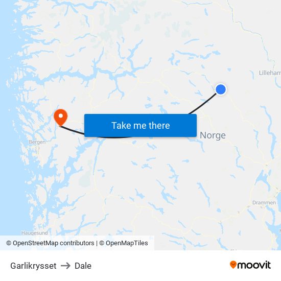 Garlikrysset to Dale map