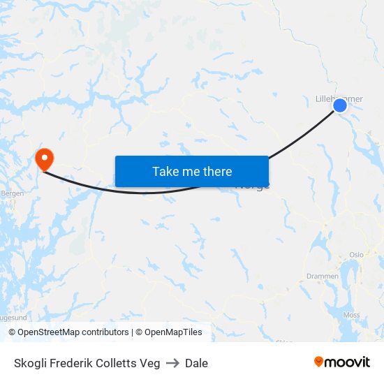 Skogli Frederik Colletts Veg to Dale map