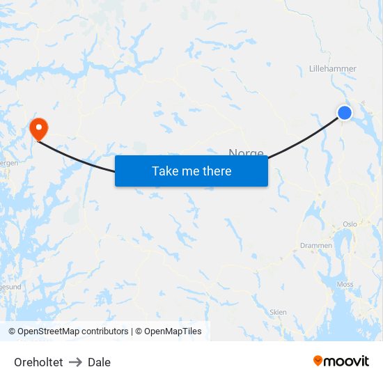 Oreholtet to Dale map