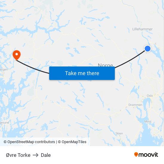 Øvre Torke to Dale map