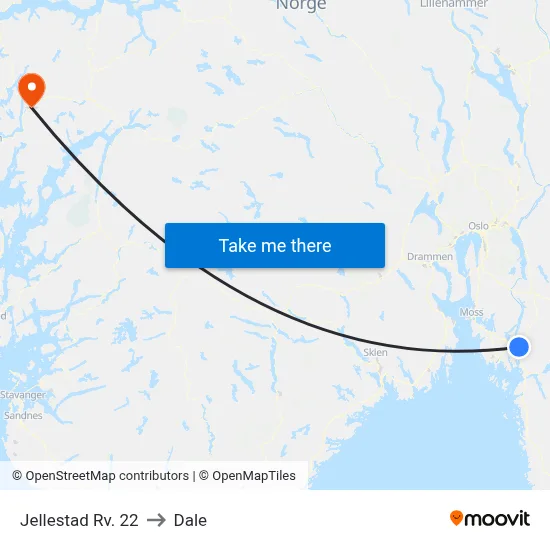 Jellestad Rv. 22 to Dale map