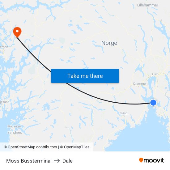 Moss Bussterminal to Dale map