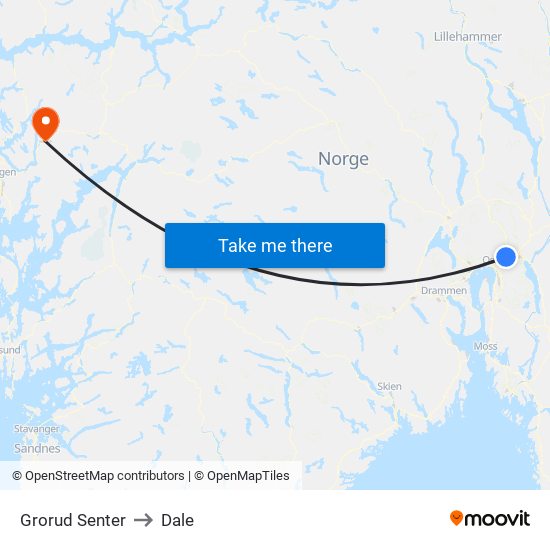 Grorud Senter to Dale map