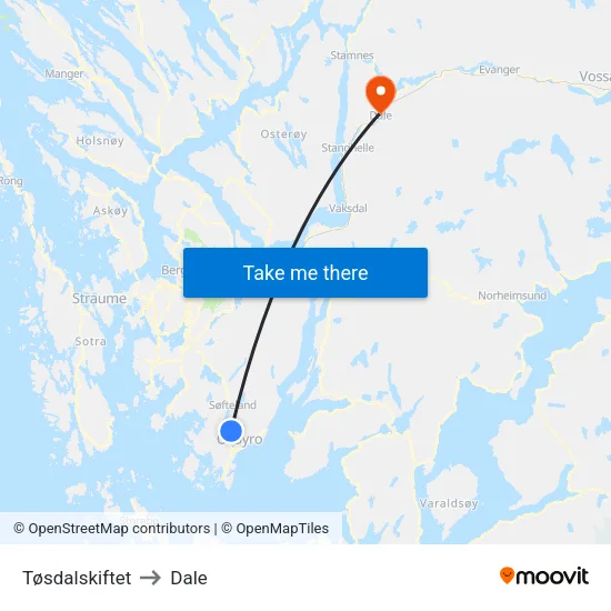 Tøsdalskiftet to Dale map