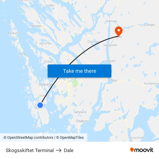 Skogsskiftet Terminal to Dale map