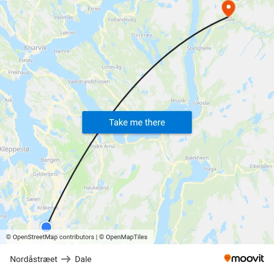 Nordåstræet to Dale map