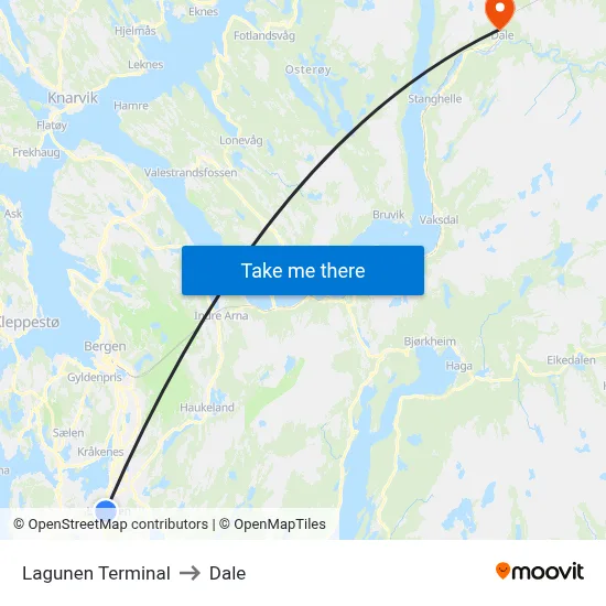 Lagunen Terminal to Dale map