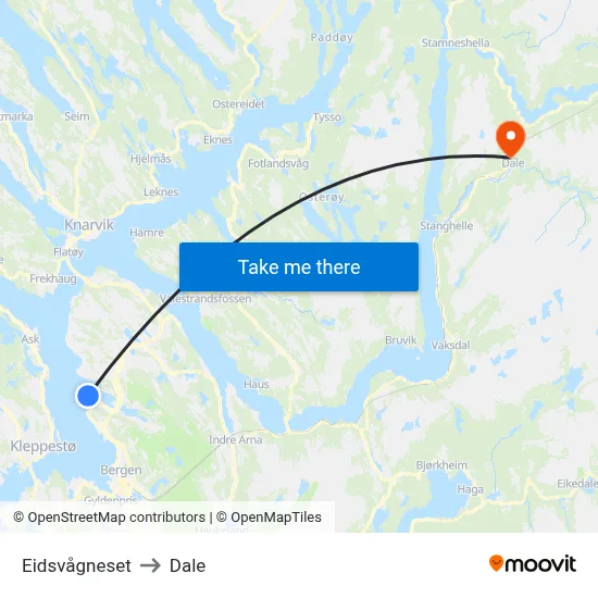 Eidsvågneset to Dale map